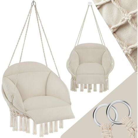 Swing Chair Samira - thick seat cushion, stable ropes for hanging indoor or outdoor - garden chair, swing chair, garden swing chair - beige