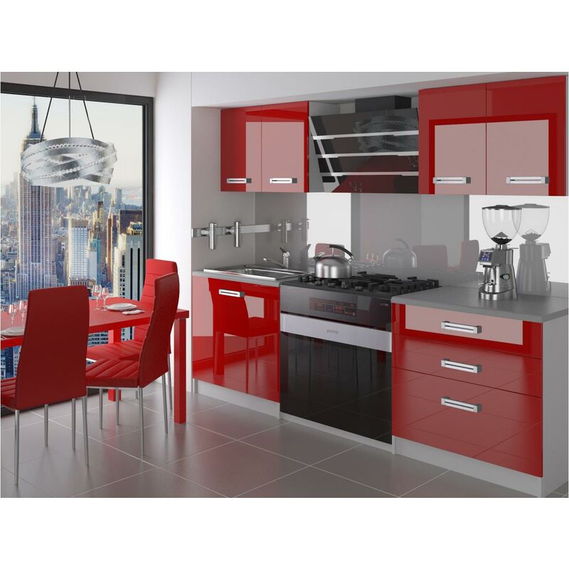 

SWING | Cocina Completa Modular + Lineal 120 cm 4 piezas | Plan de trabajo INCLUIDO | Conjunto de armario de muebles de cocina - Rojo