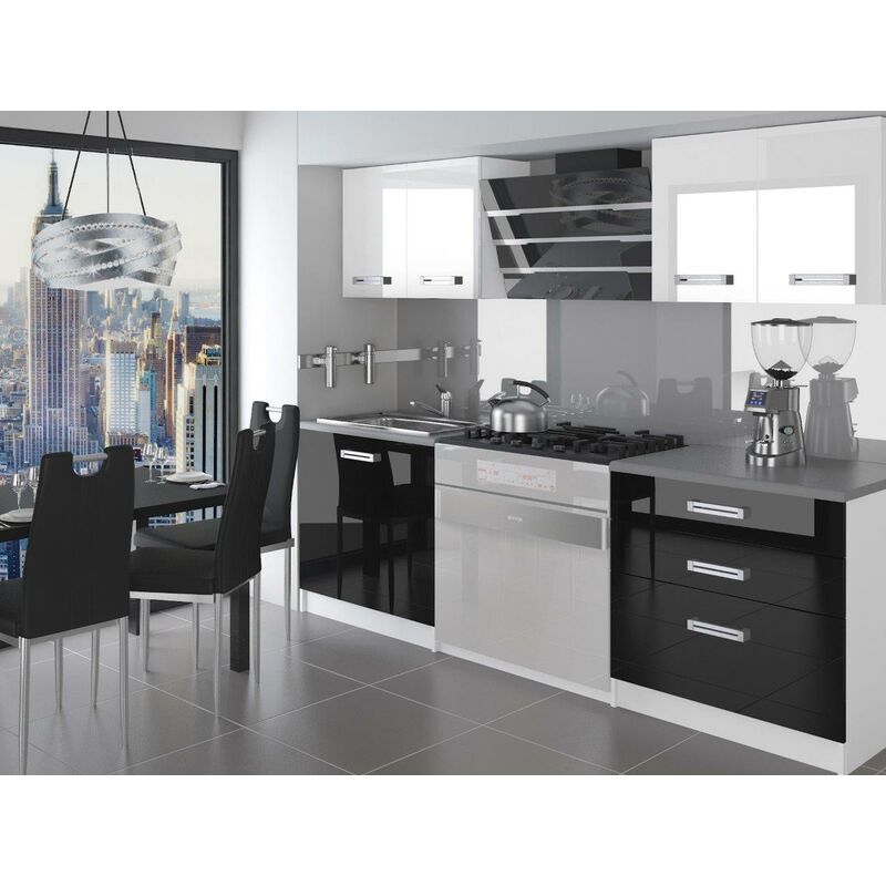 

SWING | Cocina Completa Modular + Lineal L 120cm 4 piezas | Plan de trabajo INCLUIDO | Conjunto de armario de muebles de cocina - Blanco/Negro