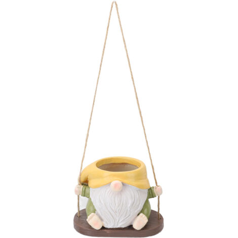 Swing Plant Pot Resin Cute Faceless Gnome Figurine Decorative Hanging Planter for Indoor Outdoor Yellow Green