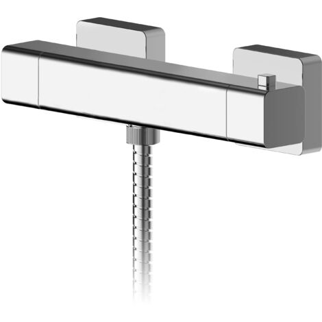 Swinscoe Contemporary Bathroom Wall Mount Square Thermostatic Bar Valve with Bottom Outlet, 55mm x 261mm, Chrome - Balterley