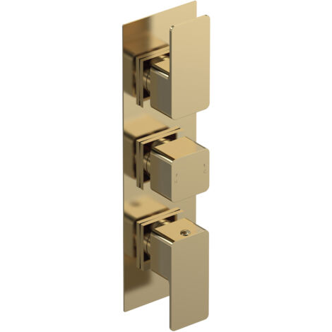 Swinscoe Square Concealed Triple Thermostatic Shower Valve (2 Outlets), Brushed Brass - Balterley