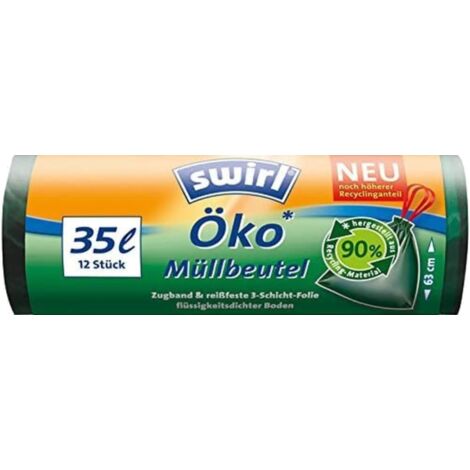 Swirl Öko Müllbeutel mit Tragegriff 35 L 12 Stück Müllbeutel