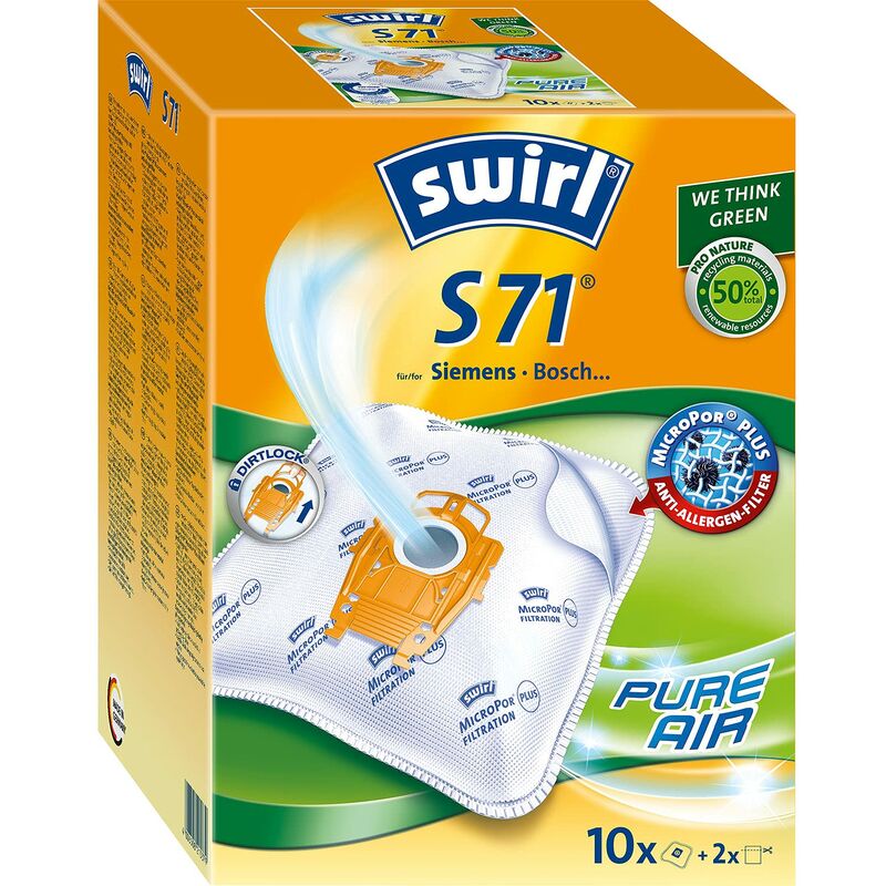 Image of Swirl - S71 MicroPor Plus sacchetti per aspirapolvere siemens e Bosch aspirapolvere, 10 pz. Big Pack, 10 Sacchetti + 2 filtro di scarico