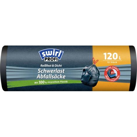 Swirl® Schwerlast-Säcke Profi mit Zugband 120 L Reißfest & Dicht Müllsäcke & Müllsackständer