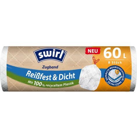 Swirl Zugband-Müllbeutel 60 l aus recyceltem Plastik Müllsäcke 8 Stück