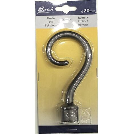 SWISH - TERMINALE/POMOLO PER BASTONI TENDE IN ACCIAIO ANTRACITE UNCINO D.20 MM