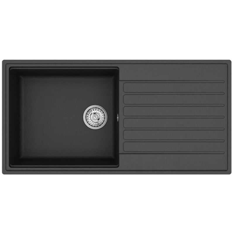 100x50 cm évier avec égouttoir réversible en Granite, à encastrer, noir (SATSINKGQK103B) - Swiss Aqua Technologies