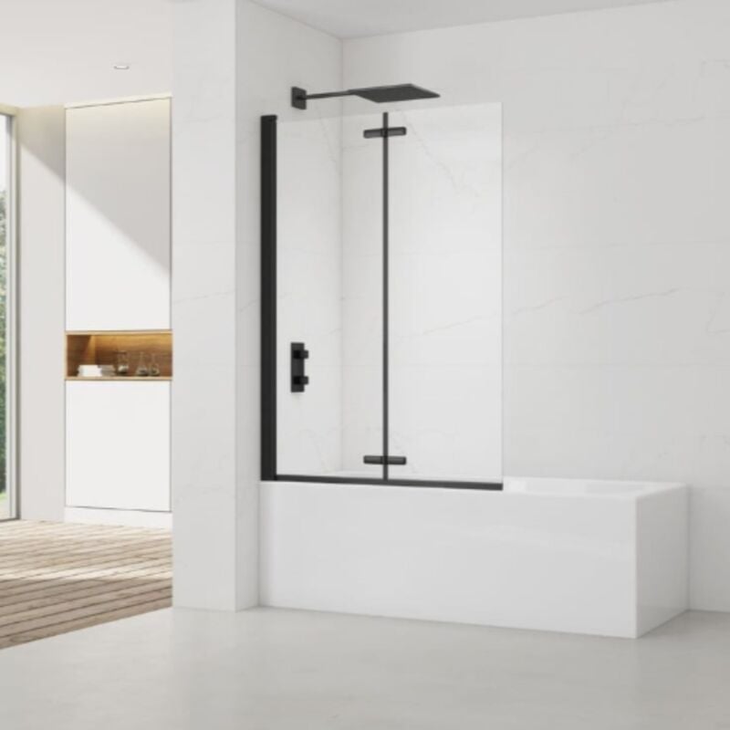 150x105 cm sk Pare-baignoire en verre 2 volets pliants, orientation gauche et droite, noir (SATVZSKNEW105C) - Swiss Aqua Technologies