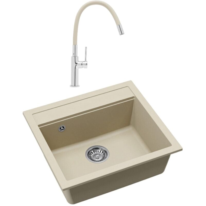 56,5x51cm évier en granite à encastrer + mitigeur aérateur Neoperl®, jasmin (SATSINKGQQ100J-S1) - Swiss Aqua Technologies