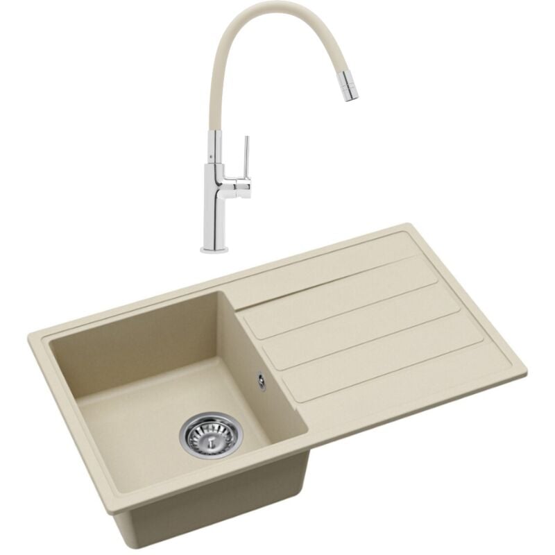 76x44 cm évier avec égouttoir réversible en granite à encastrer + mitigeur aérateur Neoperl®, jasmin (SATSINKGE3J-SET1) - Swiss Aqua Technologies