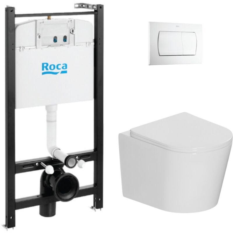 Active Pack wc bâti-support + wc suspendu sans bride Tornado Rimless + abattant SoftClose + plaque blanche (ROCACETOR1) - Ceramia