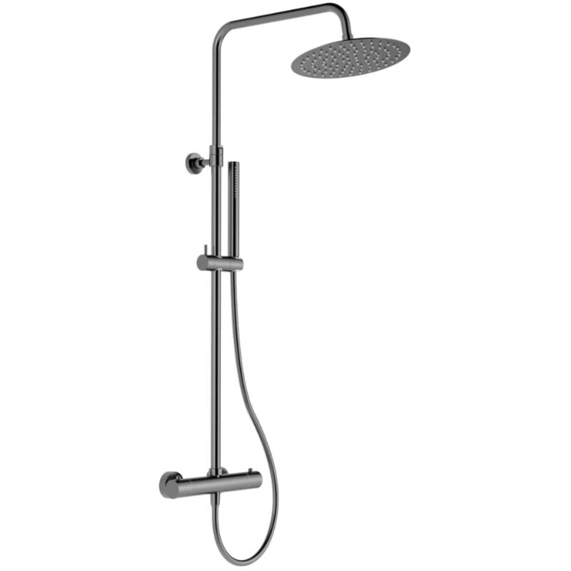 Aurum colonne de douche avec mitigeur thermostatique + douche de tête + douchette à main 2 jets, métal brossé (satsstkaurbgm) - Swiss Aqua