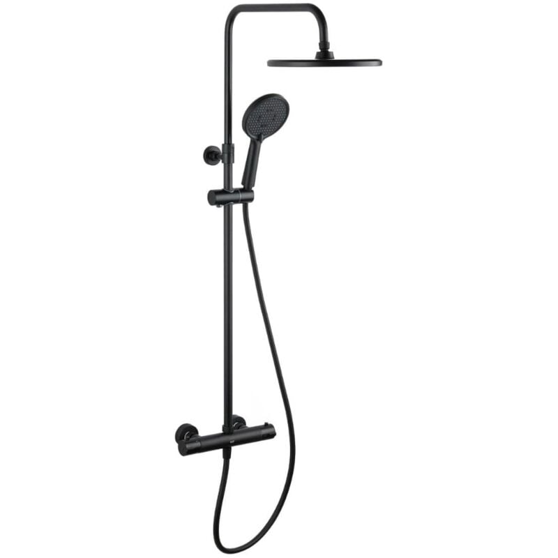 Aurum colonne de douche avec mitigeur thermostatique + douchette 3 jets + douche de tête, noir mat (satsstkemc) - Swiss Aqua Technologies