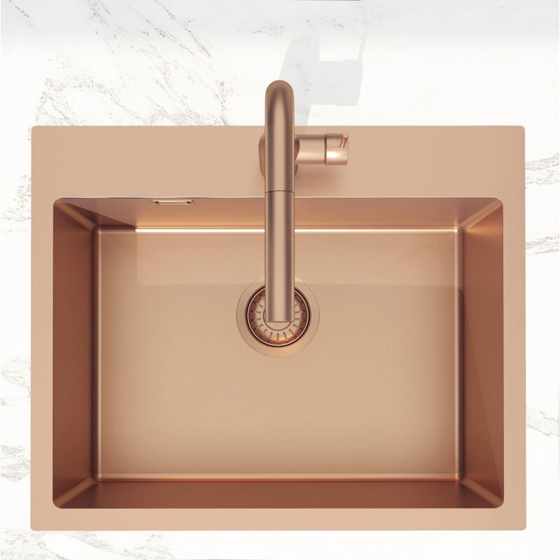 Aurum Évier de cuisine encastrable inox 304, 1 bac, 55x45x21 cm, Cuivre brossé pvd - Swiss Aqua Technologies