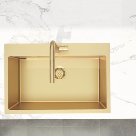 Swiss Aqua Technologies Timeless Lavello da incasso in acciaio inox 304, 1 vasca, 68x45x21 cm, PVD oro spazzolato
