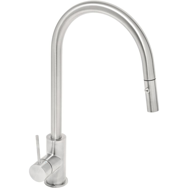 Aurum mitigeur évier à levier sur pied 44 cm avec douchette extractible 2 jets, inox (SATBAUR286NRZ) - Swiss Aqua Technologies