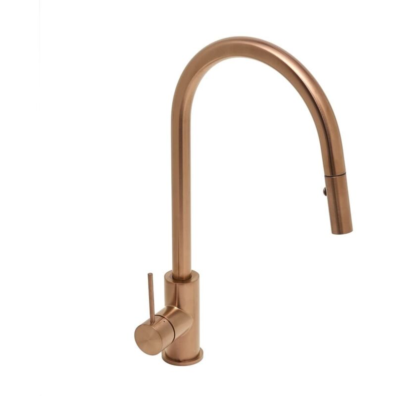 Aurum mitigeur évier à levier sur pied 44 cm avec douchette extractible 2 jets, or rose brossé (SATBAUR286BRG) - Swiss Aqua Technologies