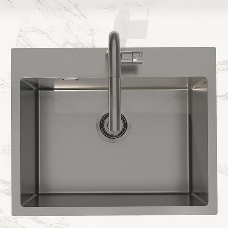 Swiss Aqua Technologies Aurum Stainless Steel 304 Inset Sink, 55x45x21 cm, with Overflow, Gun Metal PVD (SATSINK5545BGM)