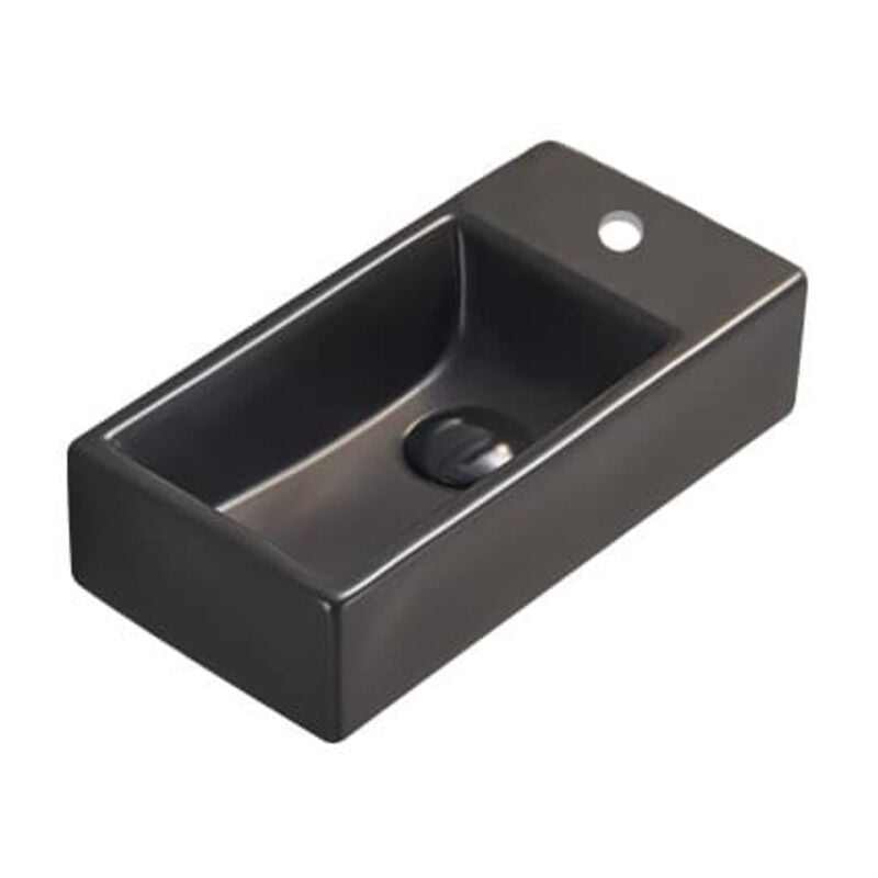 Brevis Lave-mains suspendu avec trou pour robinetterie à droite, 40,5x20,5x10,5cm, noir (SATBRE4020SRBKM) - Swiss Aqua Technologies
