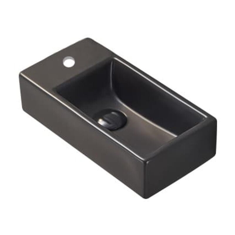 Brevis Lave-mains suspendu avec trou pour robinetterie à gauche, 40,5x20,5x10,5cm, noir (SATBRE4020SLBKM) - Swiss Aqua Technologies