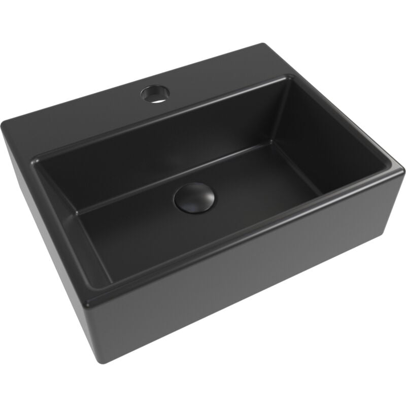 Brevis Lave-mains suspendu avec trou pour robinetterie au milieu, 38,5 x 30,5 x 10,5 cm, noir mat (SATBRE3830SBKM) - Swiss Aqua Technologies