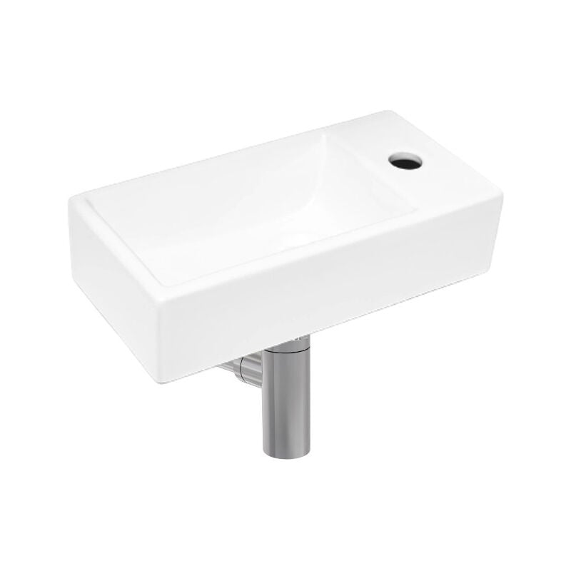 Brevis Lave-mains suspendu avec trou pour robinetterie à droite, 40,5x20,5x10,5cm + Siphon (SATBRE4020SR-SET2) - Swiss Aqua Technologies