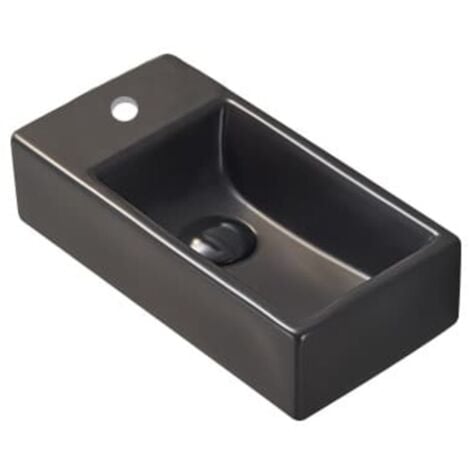 Swiss Aqua Technologies Brevis Wall-Hung Cloakroom Basin with Left-Hand Tap Hole, 40.5 x 20.5 x 10.5 cm, Black (SATBRE4020SLBKM)