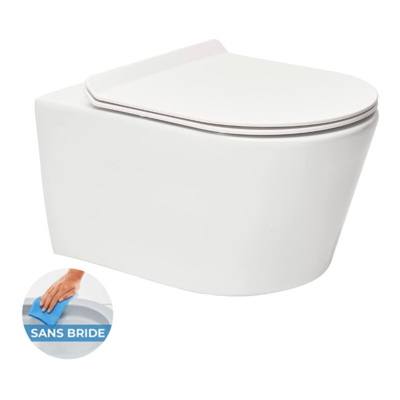 Swiss Aqua Technologies Brevis WC suspendu sans bride, fixations invisibles + abattant ultra-fin, softclose (BrevisRimless)