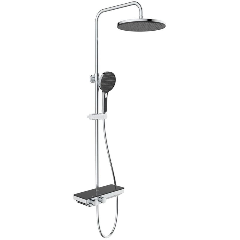 Colonne de douche avec douchette 3 jets, Mitigeur thermostatique, Barre réglable en hauteur, Noir/Chrome - Swiss Aqua Technologies
