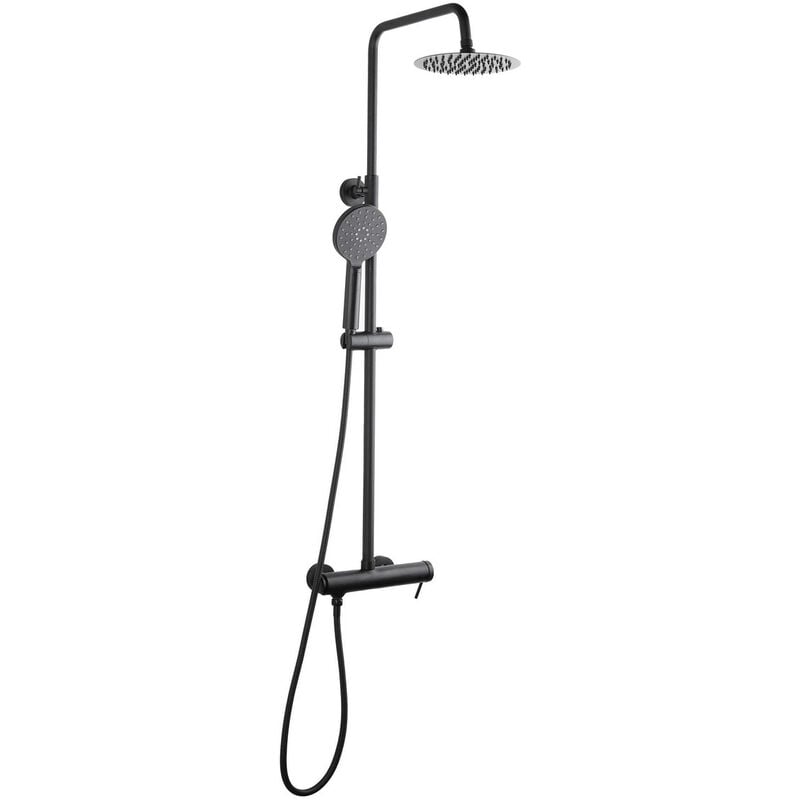 Colonne de douche avec mitigeur mécanique + Douche de tête 200mm + Douchette 3 jets, Noir mat (satsspkc) - Swiss Aqua Technologies