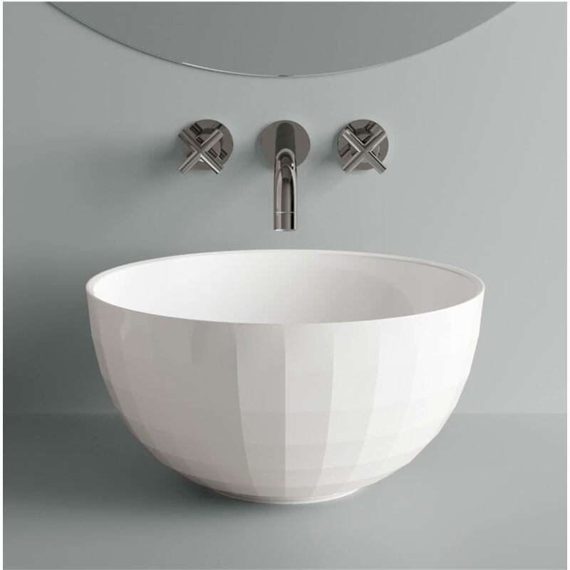 Swiss Aqua Technologies Costa vasque à poser 42x42x23.9 sans trop plein, en Marbre Coulé, Blanc (SATCO4242)