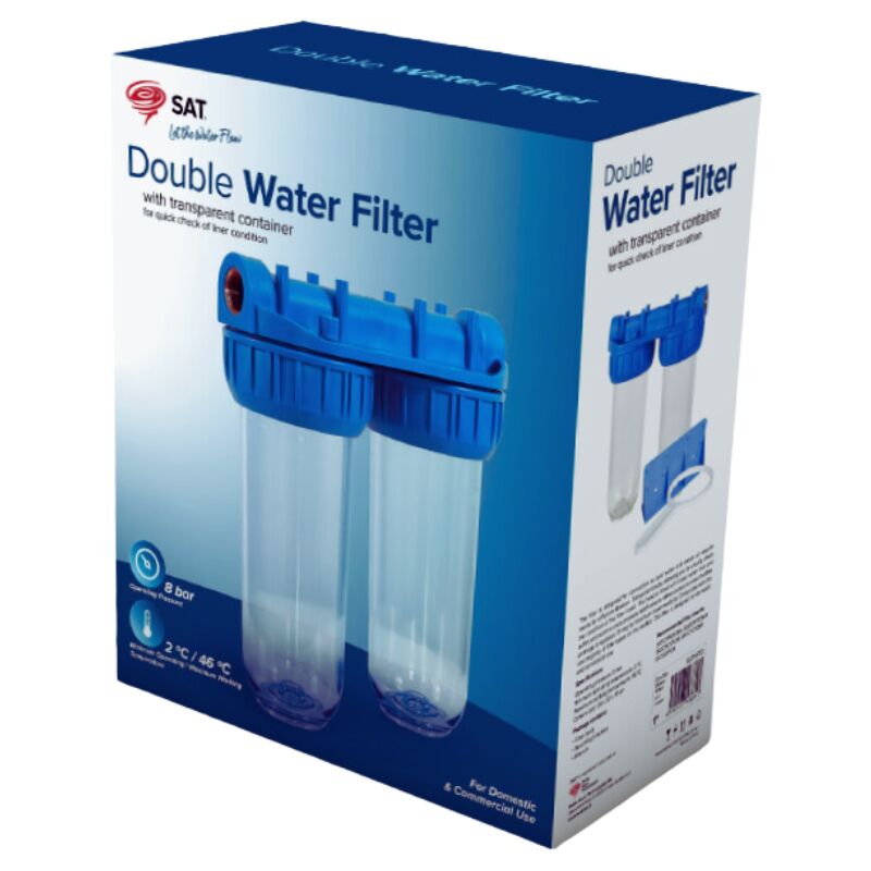 Double bol transparent avec raccords en laiton 3/4' pour filtres universels 10', livré sans filtre (SATHF34D) - Swiss Aqua Technologies