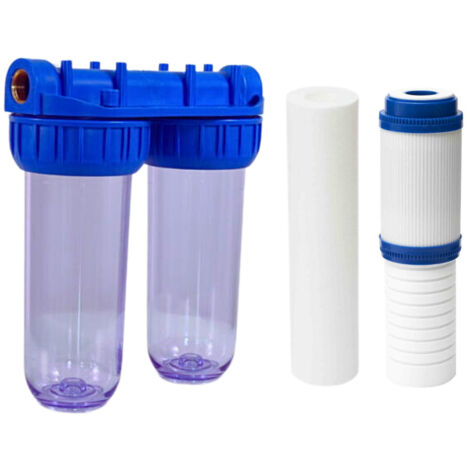 Swiss Aqua Technologies Filtro doble 1/2, con 1 cartucho de 5 micras + 1 cartucho doble de carbón activo de 5 micras (SATHF12D2)
