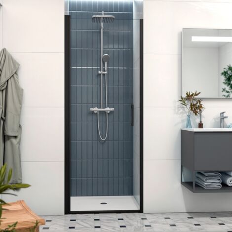Swiss Aqua Technologies Fusion Duschtür 80x196cm schwenkbar Antikalk mit mattschwarzem Profil (SATFUD80NIKAC)