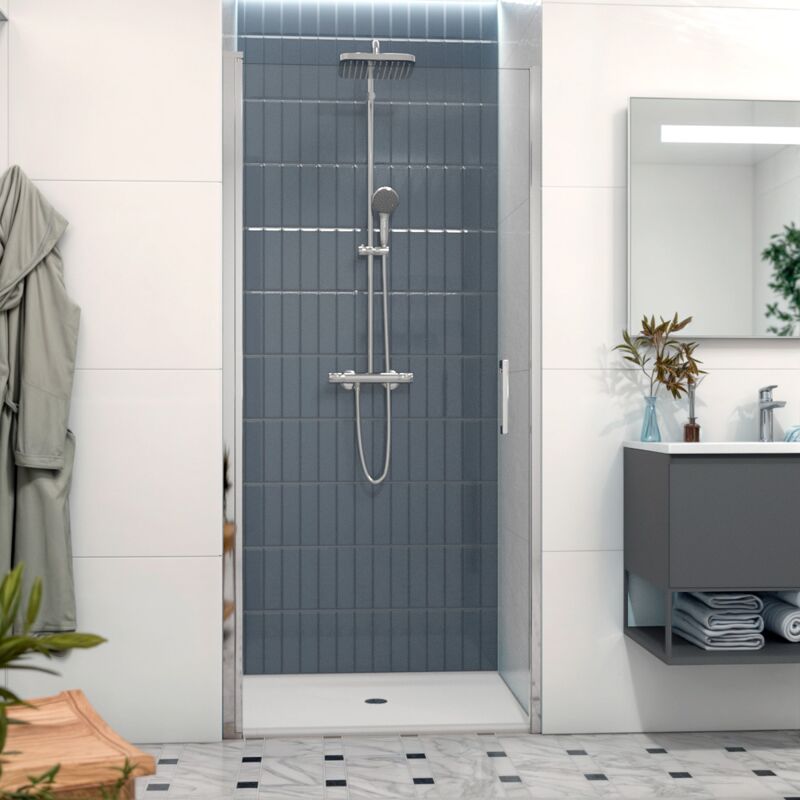 Fusion Porte de douche 90x195cm pivotante anticalcaire avec profilé chrome brillant (SATFUD90NIKA-SET) - Swiss Aqua Technologies