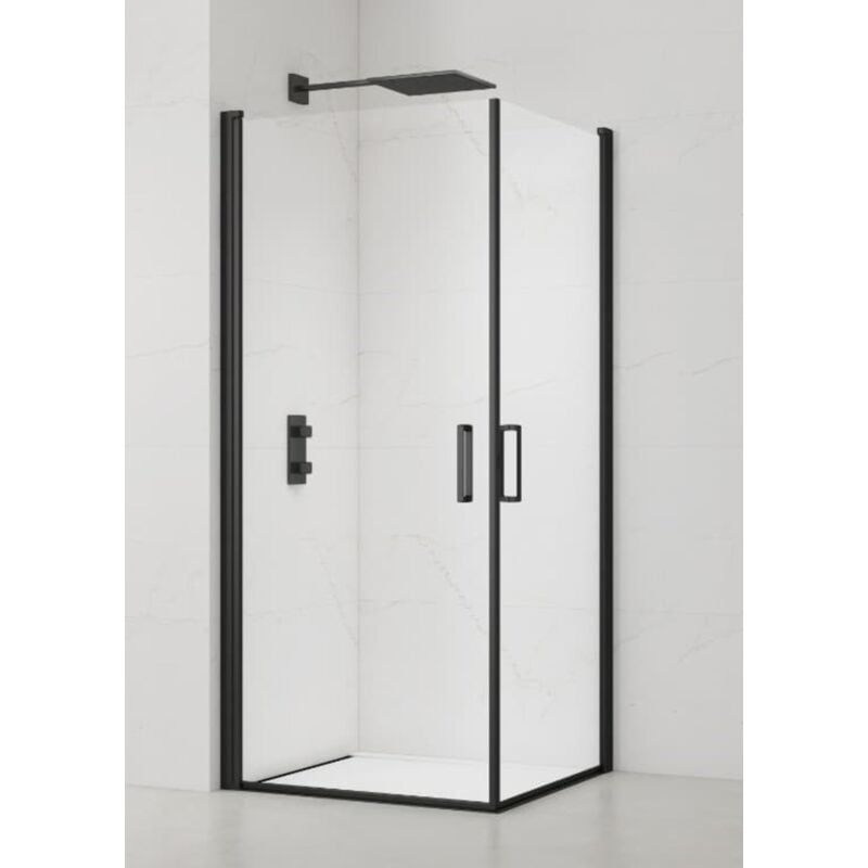 Fusion Portes de douche acces en angle pivotantes 90x90cm anticalcaire avec profilés noir mat (SATFUD9090C) - Swiss Aqua Technologies