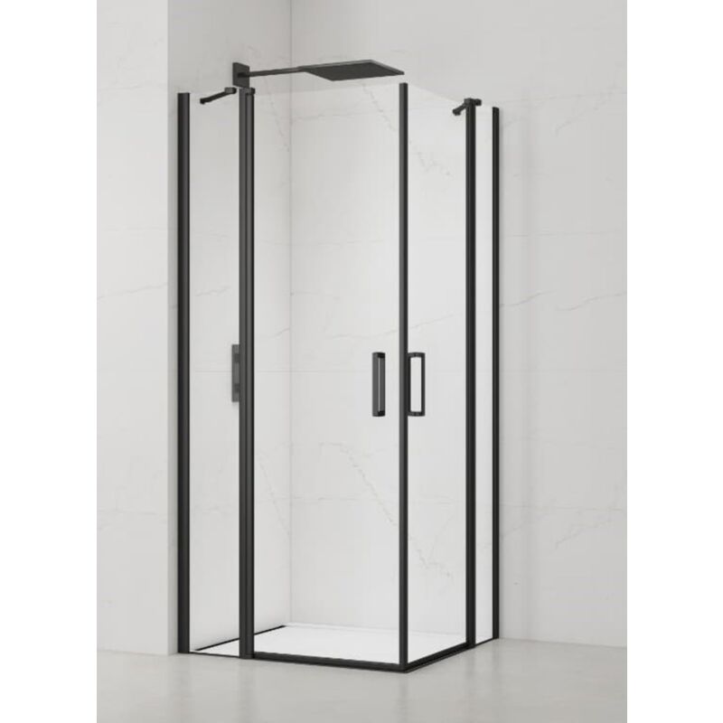 Fusion Portes de douche acces en angle pivotantes 100x80cm anticalcaire avec profilés noir mat (SATFUDP10080C) - Swiss Aqua Technologies