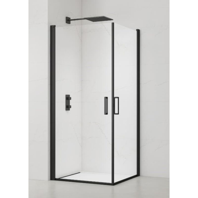 Fusion Portes de douche acces en angle pivotantes 100x90cm anticalcaire avec profilés noir mat (SATFUD10090C) - Swiss Aqua Technologies