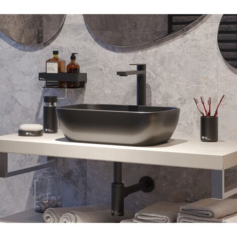 Swiss Aqua Technologies Infinitio Lavabo da appoggio 45,5x32,5 cm, senza sfioratore, nero opaco (SATINF4532BKM)