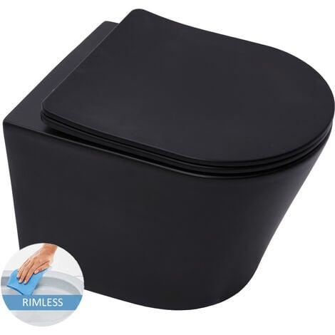 Swiss Aqua Technologies Infinitio Rimless Toilet, invisible fixings + Soft-Close Seat, Matt Black (SATINF010RREXPBKM)