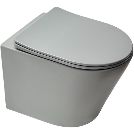 Swiss Aqua Technologies Infinitio wandhängendes WC grau matt ohne Flansch und unsichtbare Befestigungen + Deckel mit Fallschutz (GreyInfinitio)