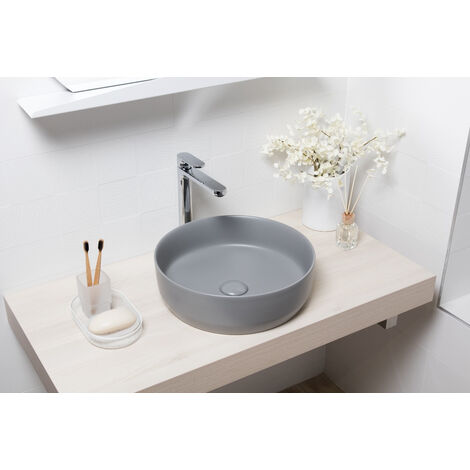 Swiss Aqua Technologies Lavabo sobre encimera Infinitio 39 x 39 x 12 cm sin rebosadero, gris mate (SATINF3939LGRM)