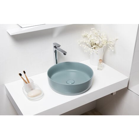 Swiss Aqua Technologies Lavabo sobre encimera Infinitio 39 x 39 x 12 cm sin rebosadero, verde mate (SATINF3939LGEM)