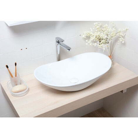 Swiss Aqua Technologies Lavabo sobre encimera Infinitio 61,5 x 36 x 15,5 cm sin rebosadero, blanco (SATINF61536)