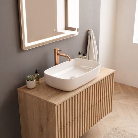 Swiss Aqua Technologies Meuble de salle de bain avec sa plaque de recouvrement, SAT Delano, 100x56x46 cm chêne mat (DELANO100ZDDE)