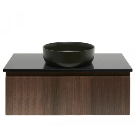 Swiss Aqua Technologies – Meuble sous vasque simple 98x30x44,8 cm – Comptoir en granit noir Absolut – Décor noyer Aida – SATEVO100NAZ