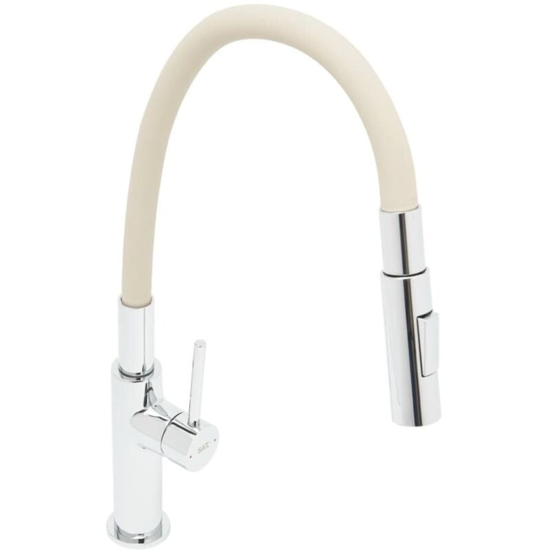 Swiss Aqua Technologies - Mitigeur de cuisine 2 jets, bec flexible silicone, aérateur Neoperl®, cartouche en céramique, beige/chrome (SATBSD290BE2F)