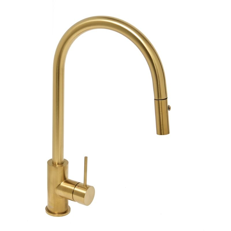 Mitigeur évier à levier sur pied 44 cm avec douchette extractible 2 jets, or brossé (SATBAUR286BG) - Swiss Aqua Technologies