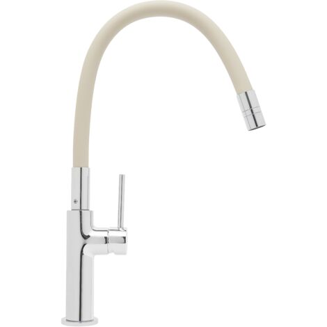 Swiss Aqua Technologies Mitigeur évier de cuisine, bec flexible silicone, aérateur Neoperl®, cartouche en céramique, crème/chrome (SATBSD290BE)
